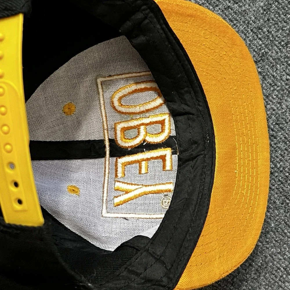 Vintage Obey Skateboarding Snapback Hat Black Yellow Orange One Size